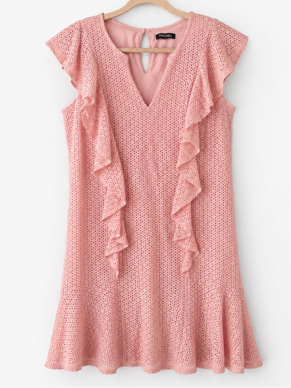 Roz‎ & Ali Blush Pink Eyelet Ruffle Dress Flutter Sleeve A-Line Large XL - Picture 3 of 5